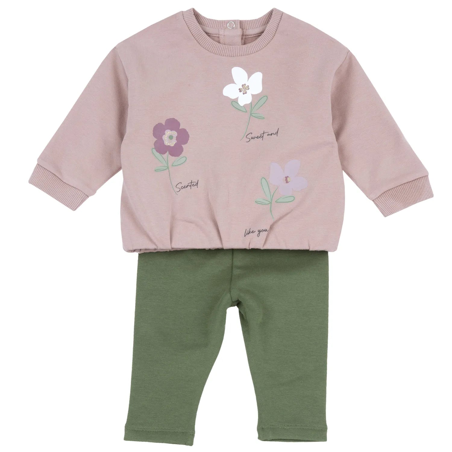 Girls Pink &amp; Green Printed Sweatshirt with Leggings