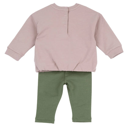 Girls Pink &amp; Green Printed Sweatshirt with Leggings