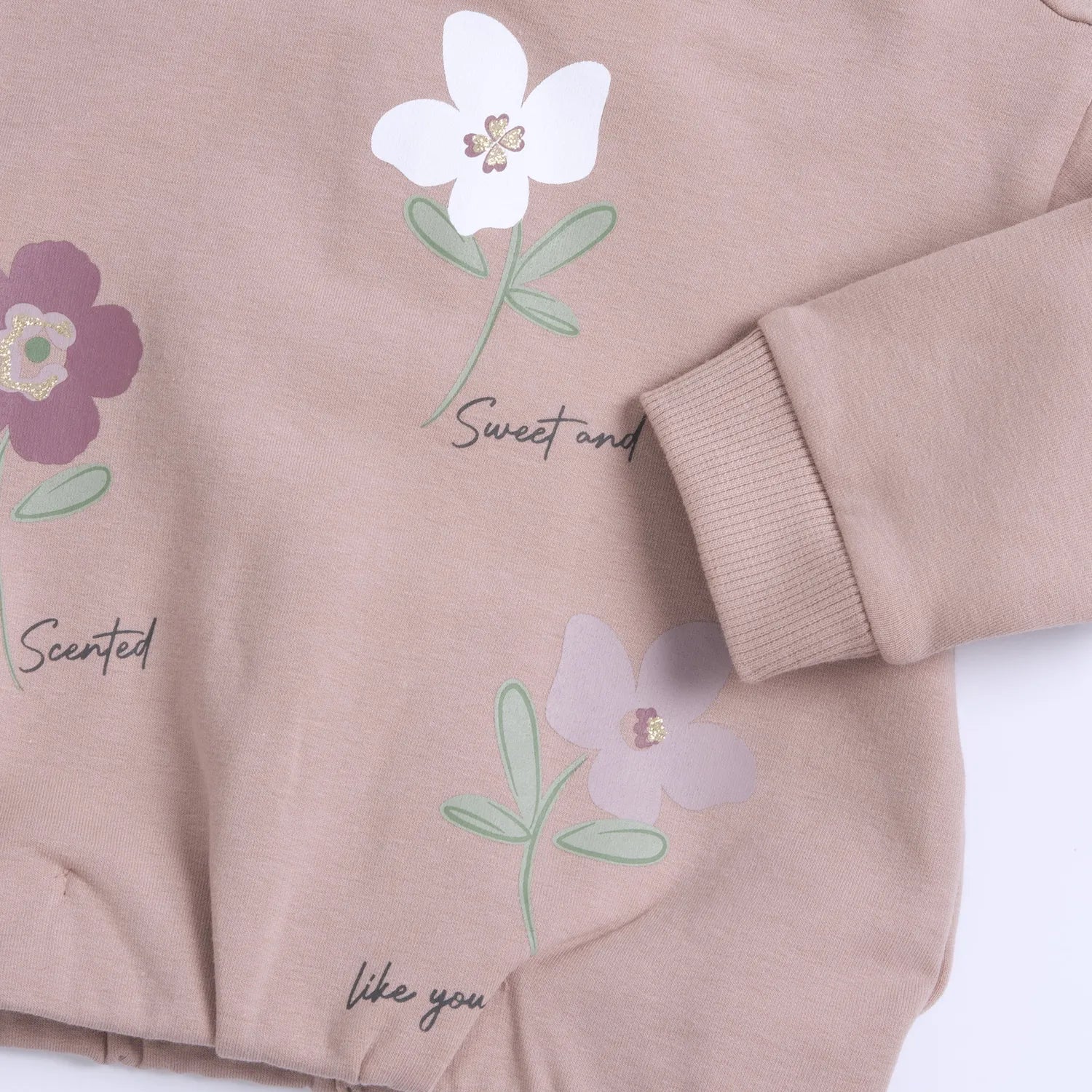 Girls Pink &amp; Green Printed Sweatshirt with Leggings