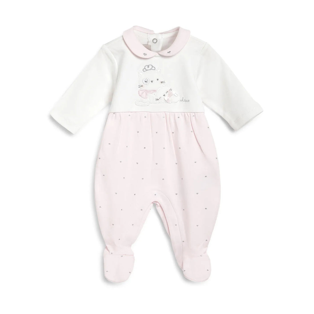 Girls Pink Applique Leg Opening Babysuit