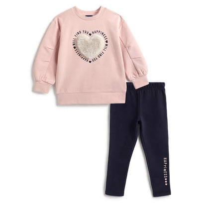 Girls Pink Embelished Sweatshirt with Leggings
