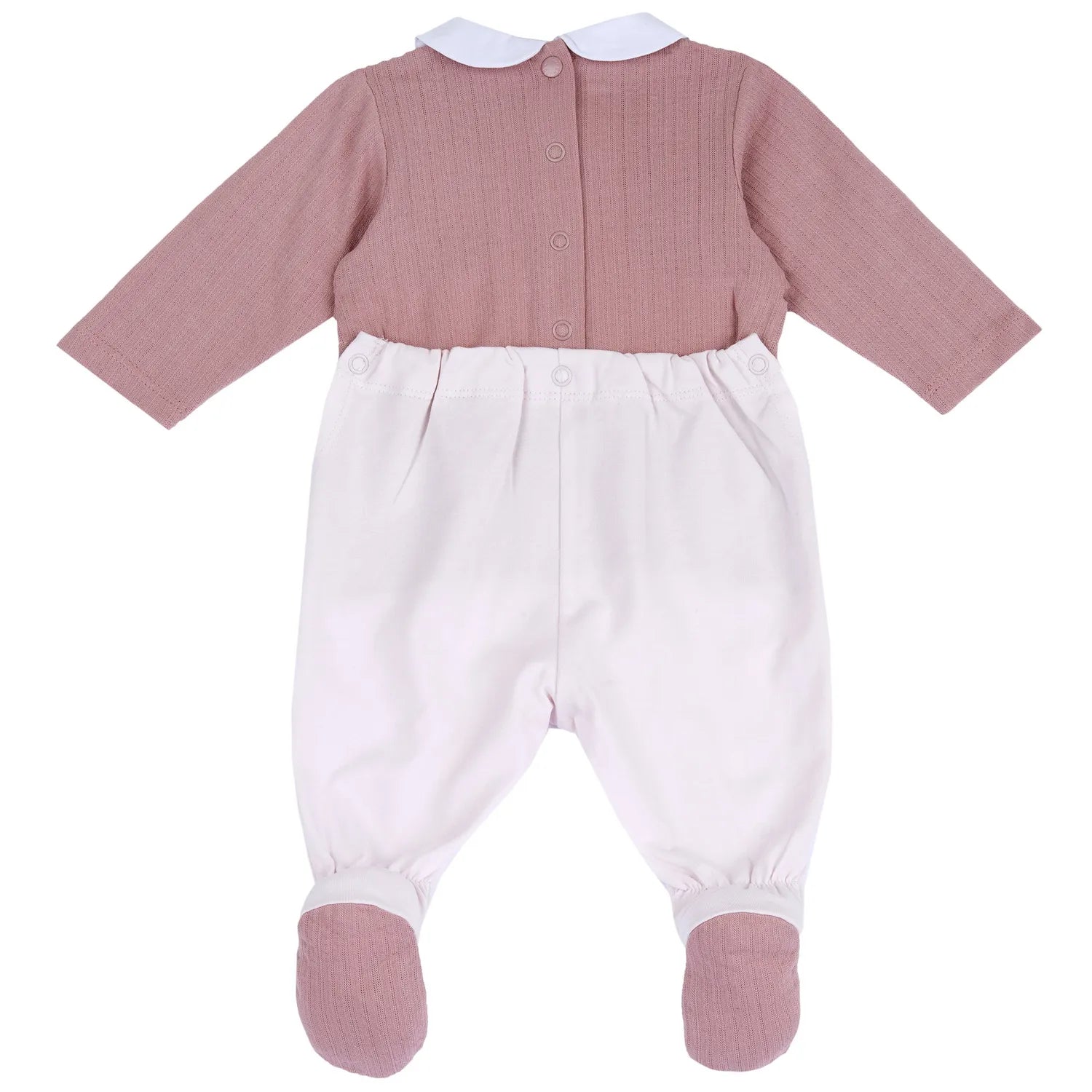 Girls Pink Embroidered Back Opening Babysuit