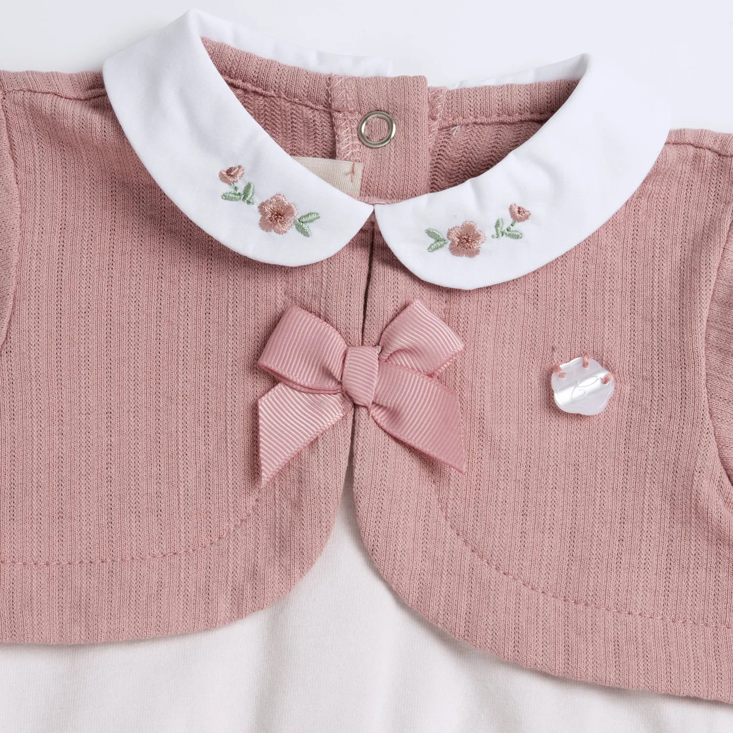 Girls Pink Embroidered Back Opening Babysuit