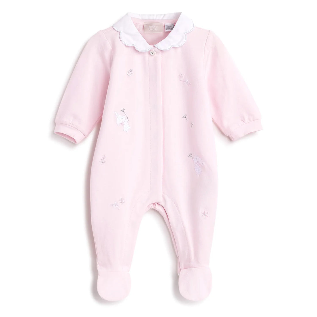 Girls Pink Embroidered Front Opening Babysuit