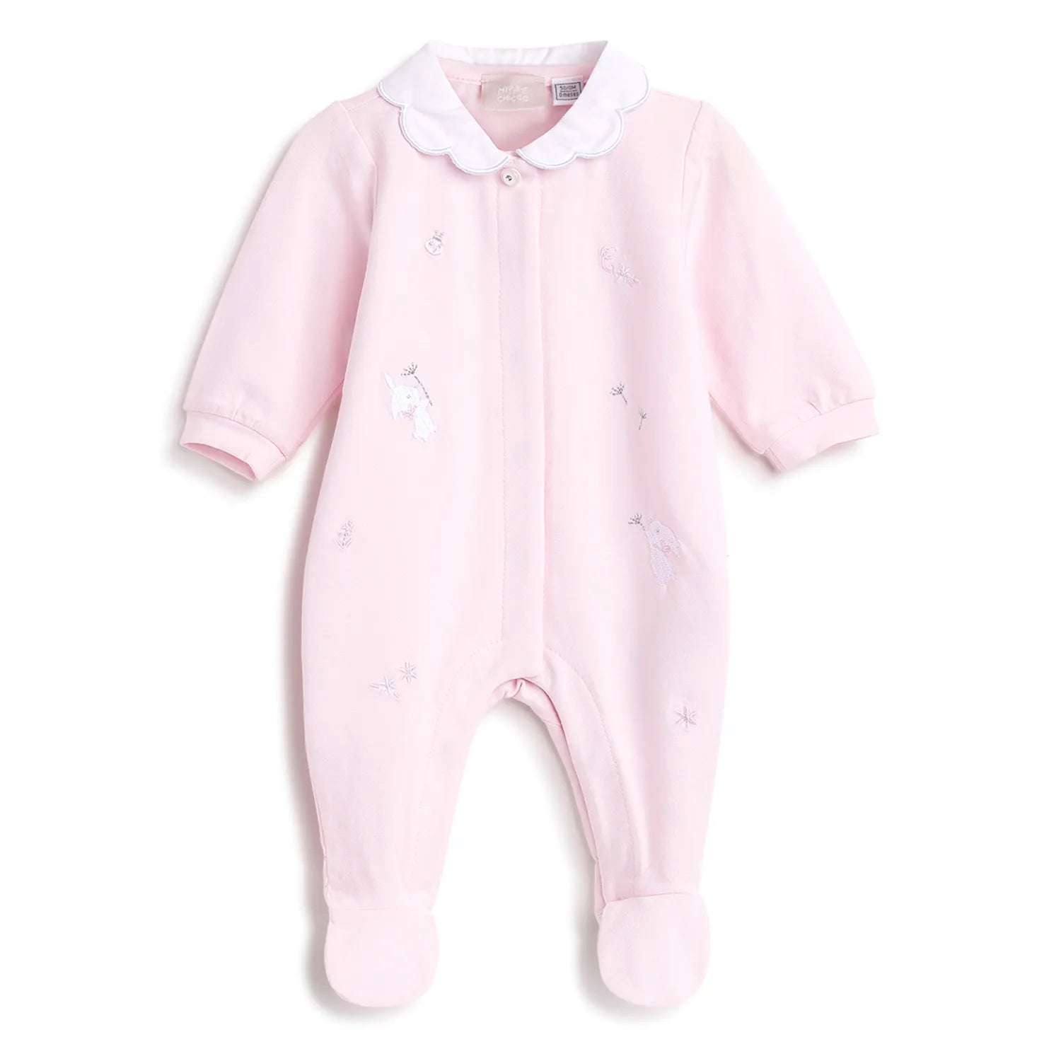 Girls Pink Embroidered Front Opening Babysuit