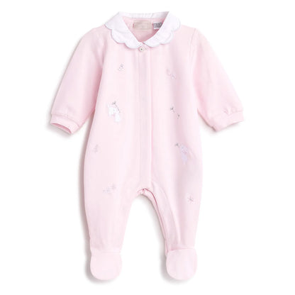 Girls Pink Embroidered Front Opening Babysuit