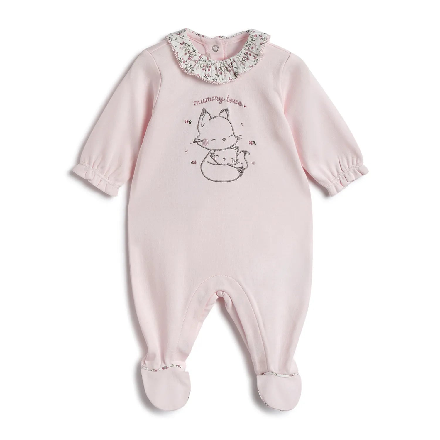 Girls Pink Embroidered Leg Opening Babysuit