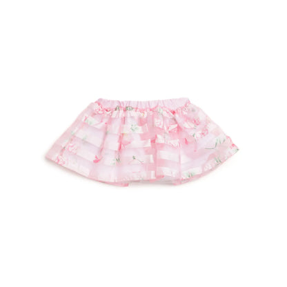 Girls Pink Floral Printed Skirt