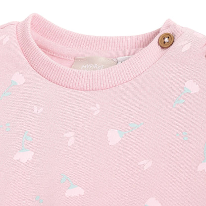 Girls Pink Floral Printed Sweatshirt