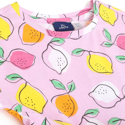 Girls Pink Printed A-Line Dress