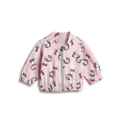 Girls Pink Printed Cardigan