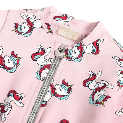 Girls Pink Printed Cardigan