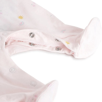 Girls Pink Printed Front Opening Babysuit