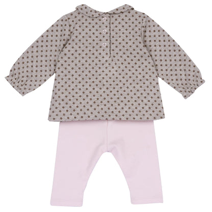 Girls Pink Printed Top With Leggings