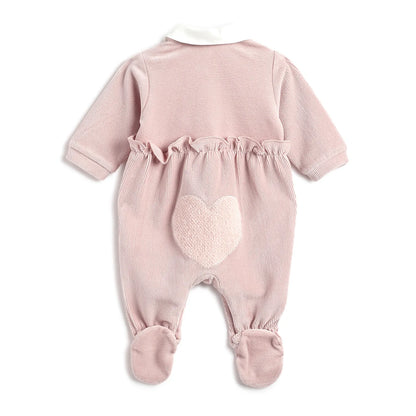 Girls Pink Self Design Front Opening Babysuit