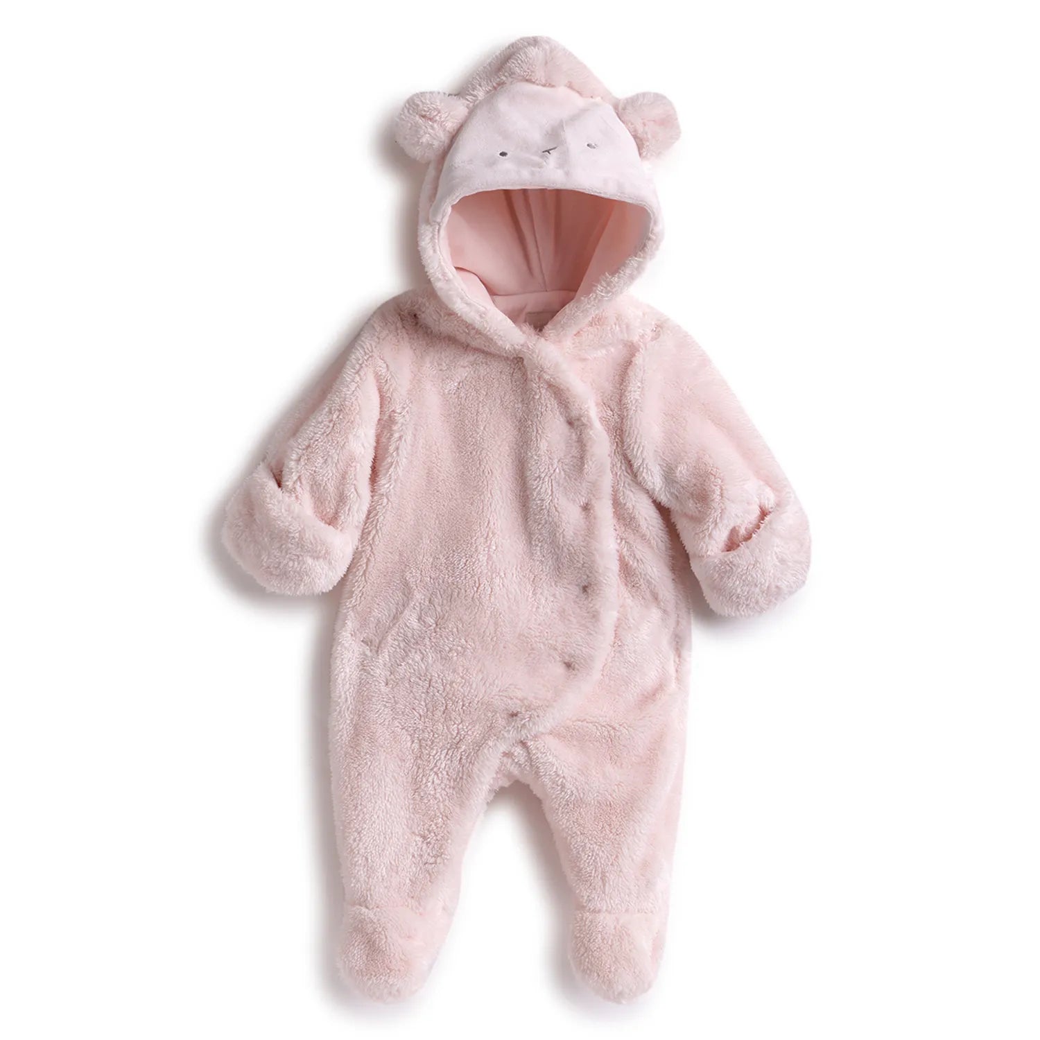 Girls Pink Solid Front Opening Babysuit
