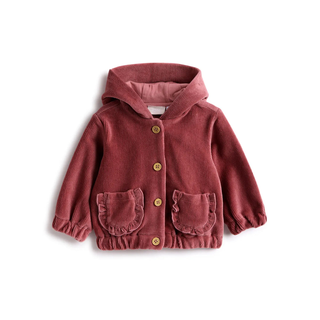 Girls Pink Solid Hooded Cardigan