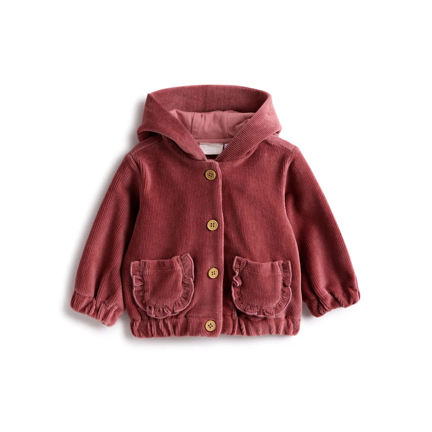 Girls Pink Solid Hooded Cardigan