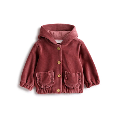 Girls Pink Solid Hooded Cardigan