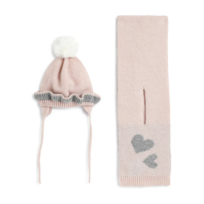 Girls Pink Woollen Hat with Scarf