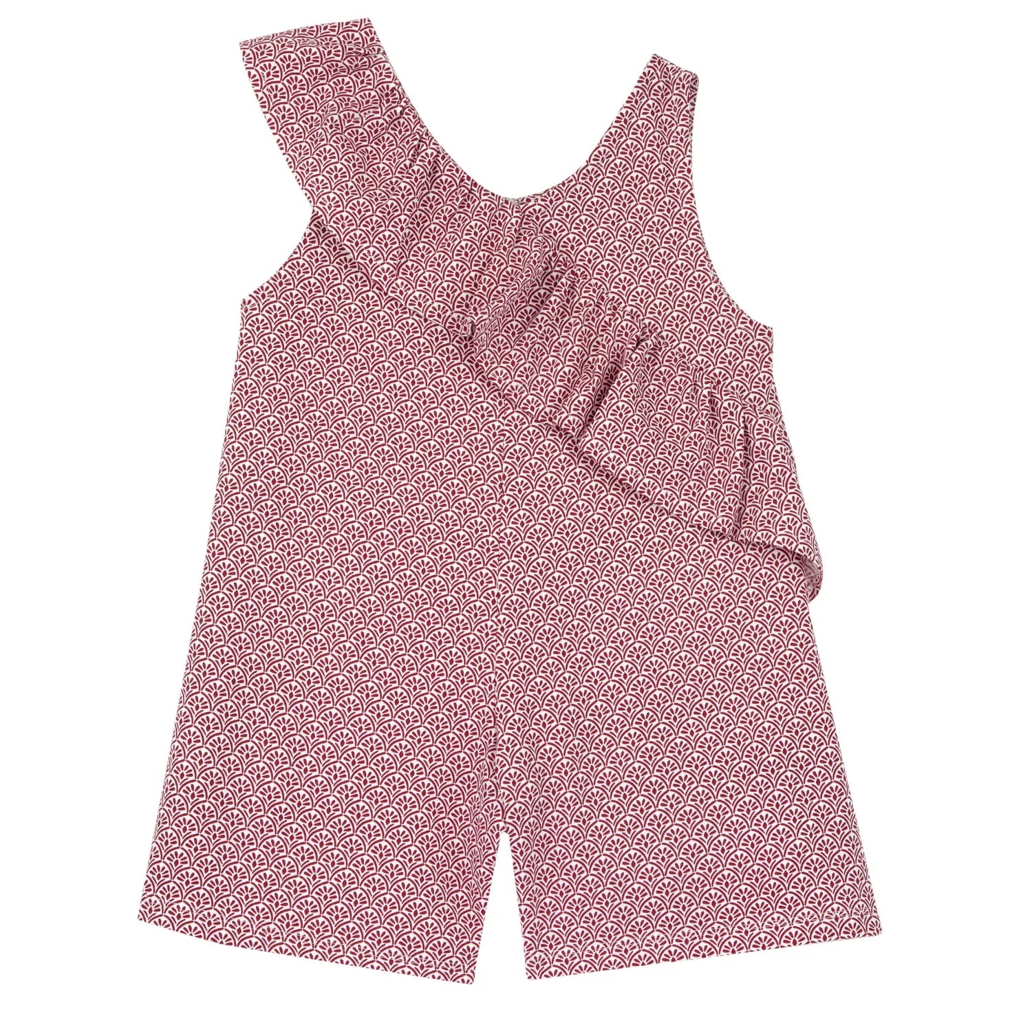Girls Red and White Printed Short Dungaree