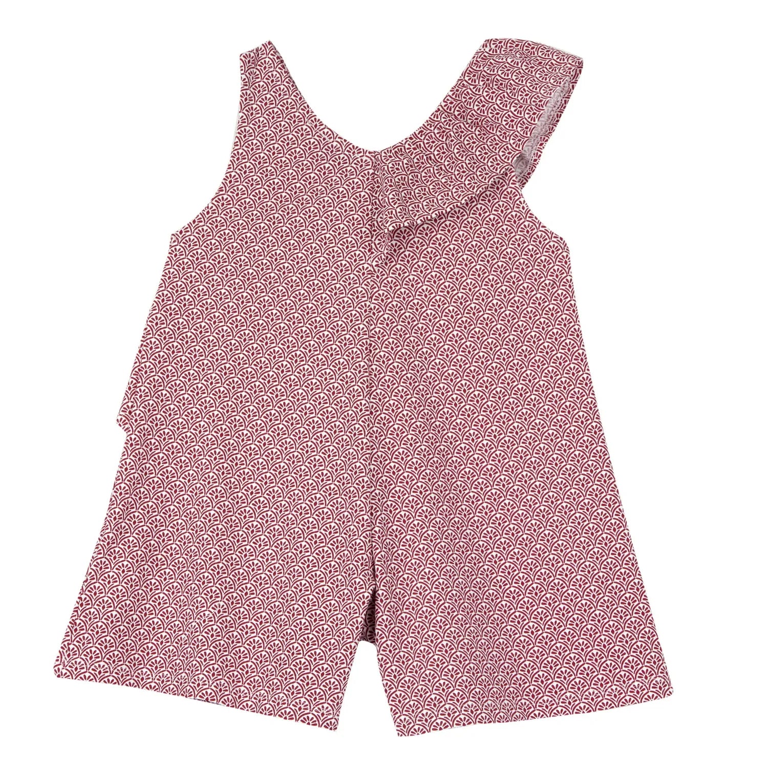 Girls Red and White Printed Short Dungaree