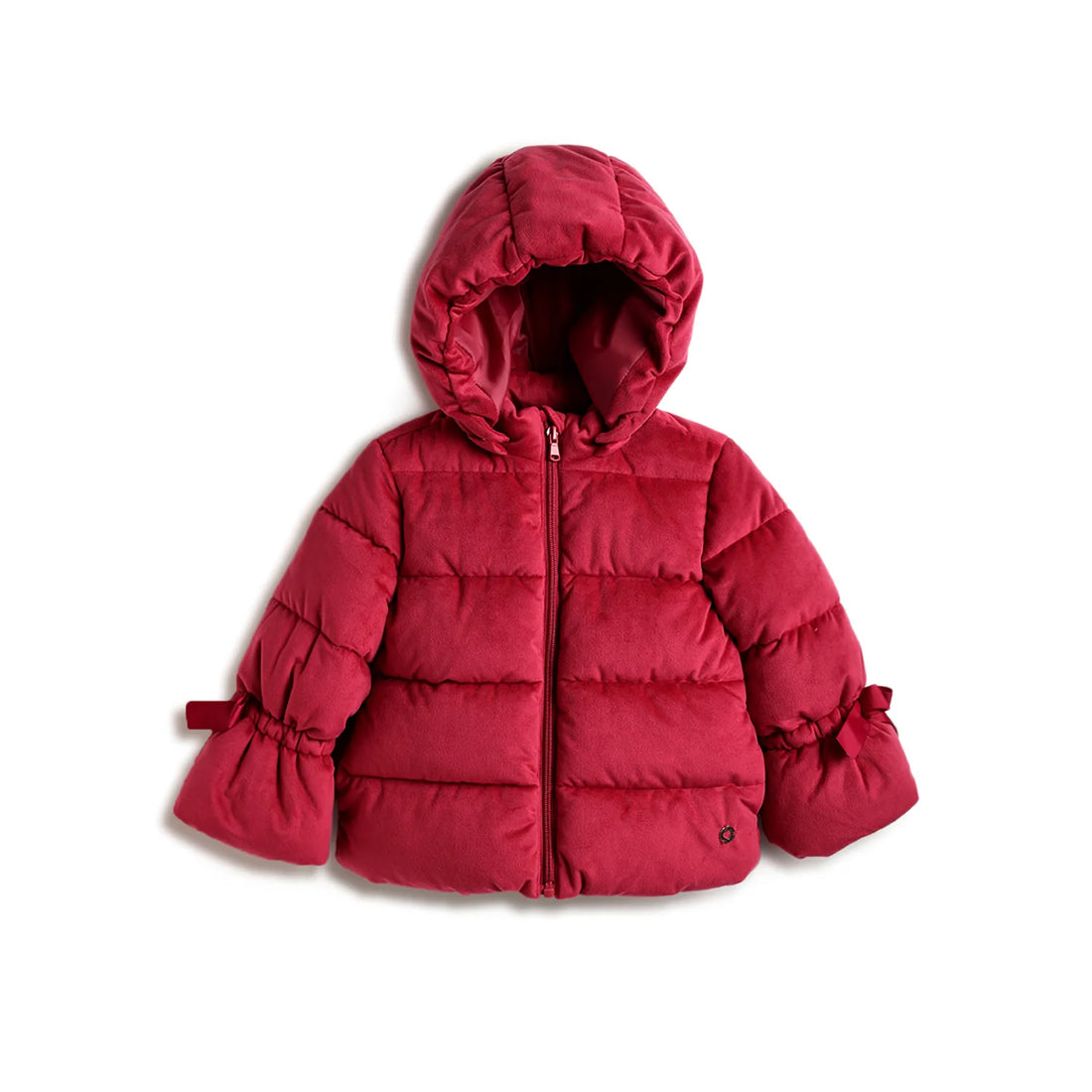 Girls Red Hooded Solid Padded Jacket