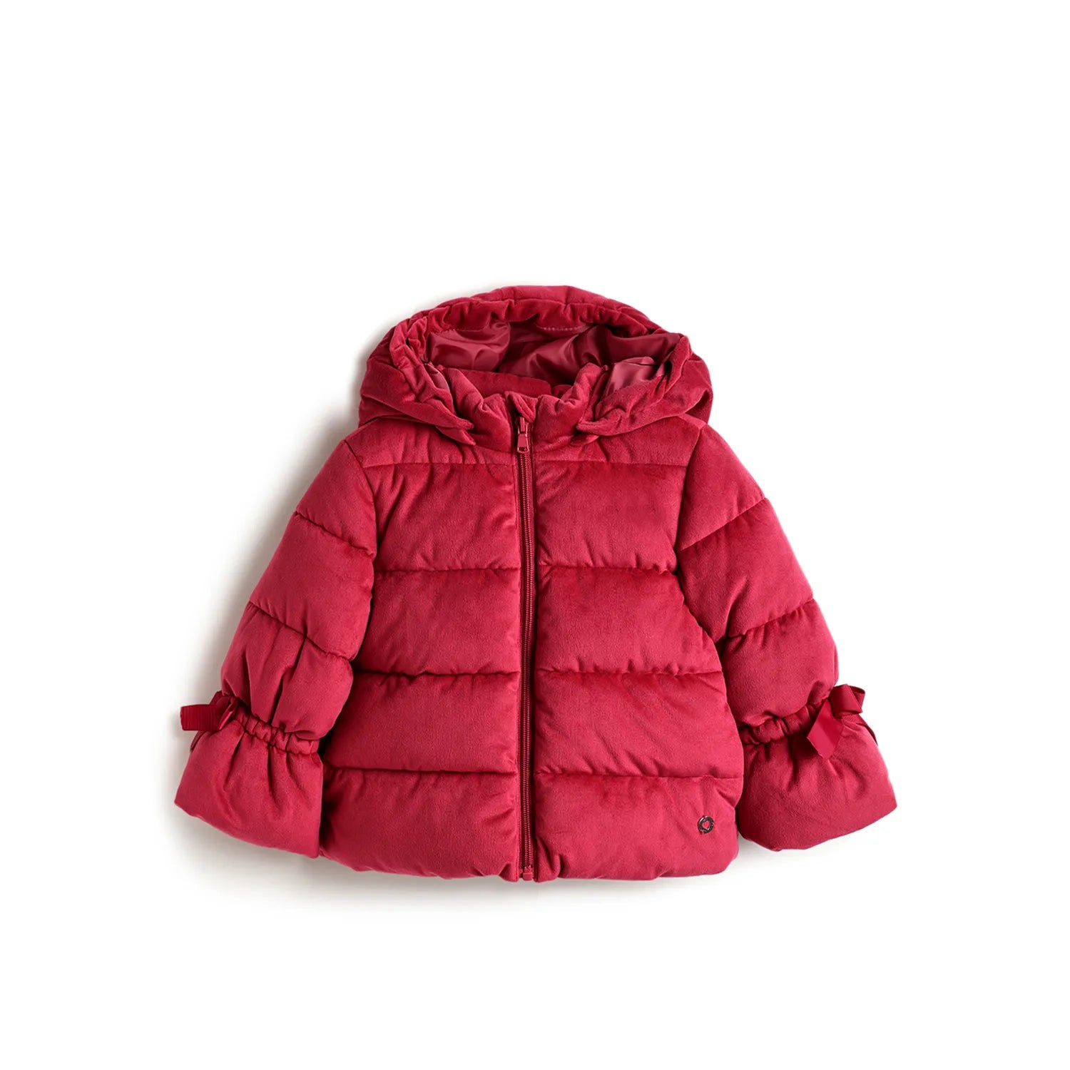 Girls Red Hooded Solid Padded Jacket