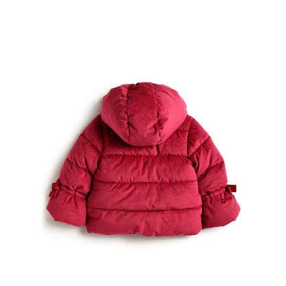Girls Red Hooded Solid Padded Jacket