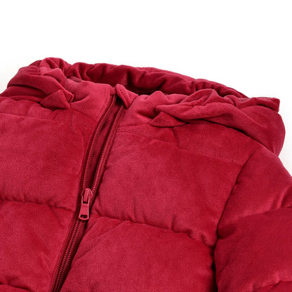Girls Red Hooded Solid Padded Jacket