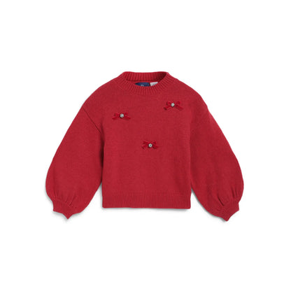 Girls Red Pullover with Embellished Detail