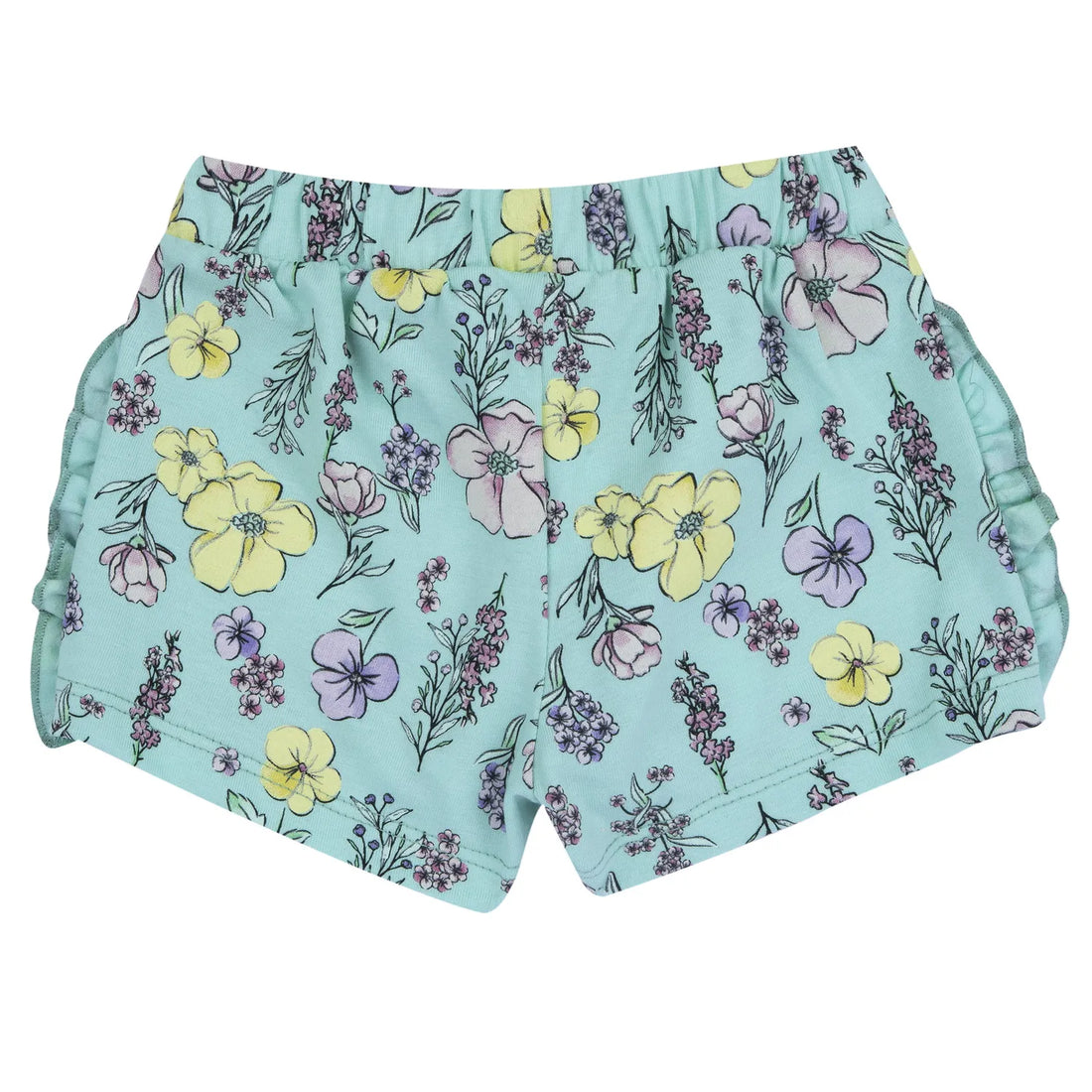 Girls Sea Green Floral Printed Shorts