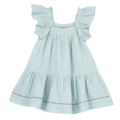 Girls Sea Green Self Design Dress