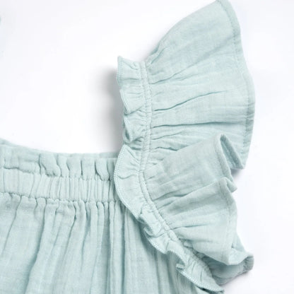 Girls Sea Green Self Design Dress