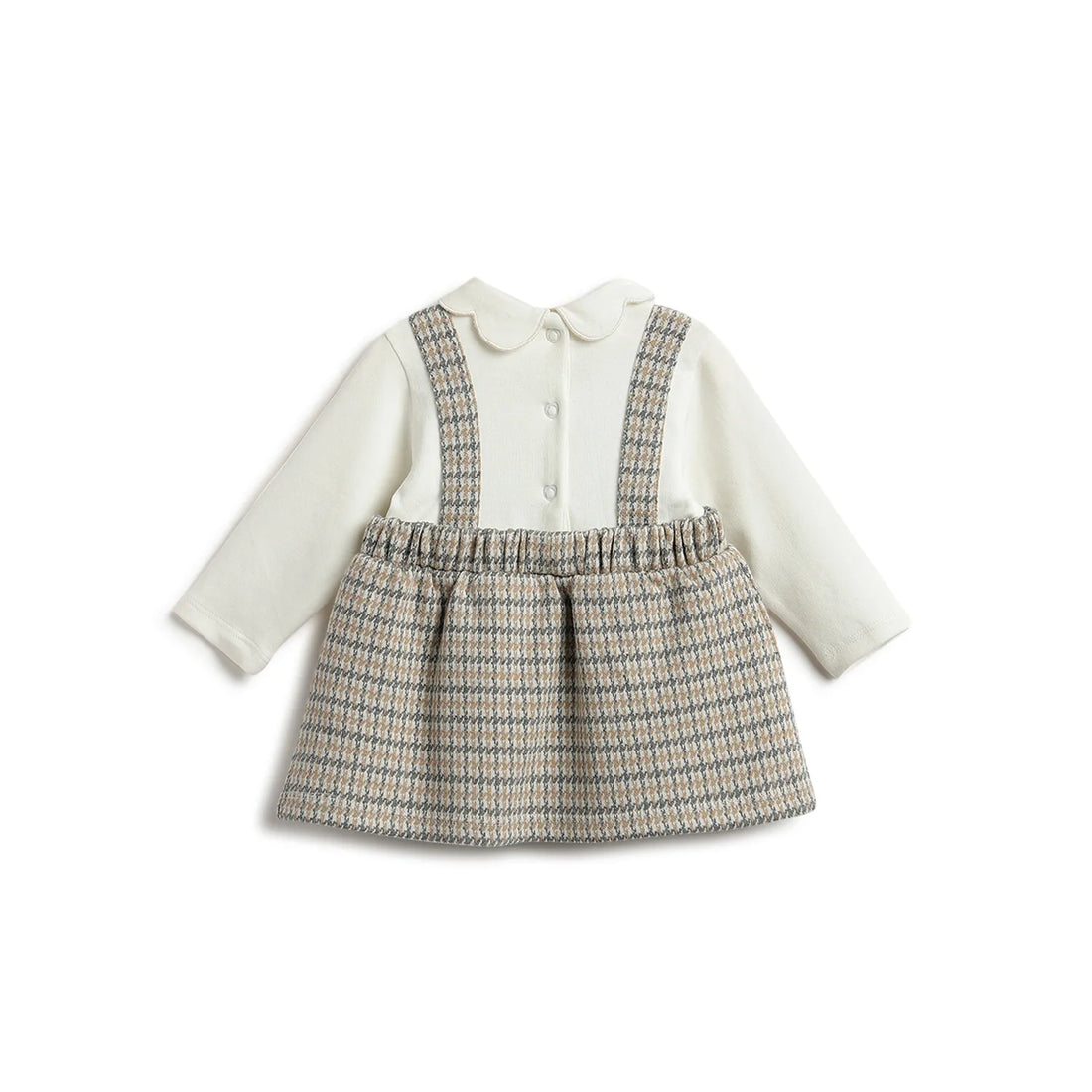 Girls White &amp; Beige Checked Dress