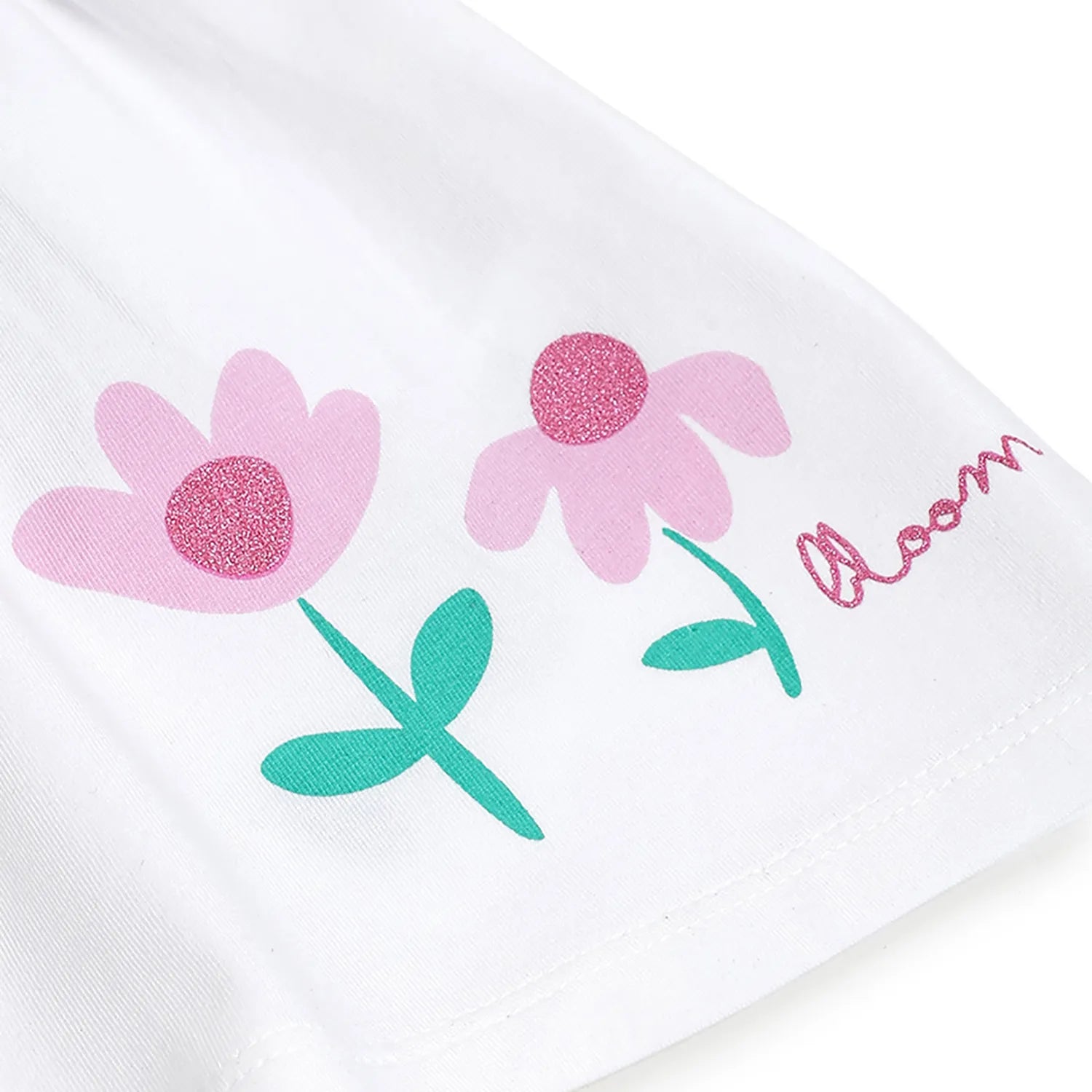 Girls White &amp; Pink Printed T-Shirt With Leggings