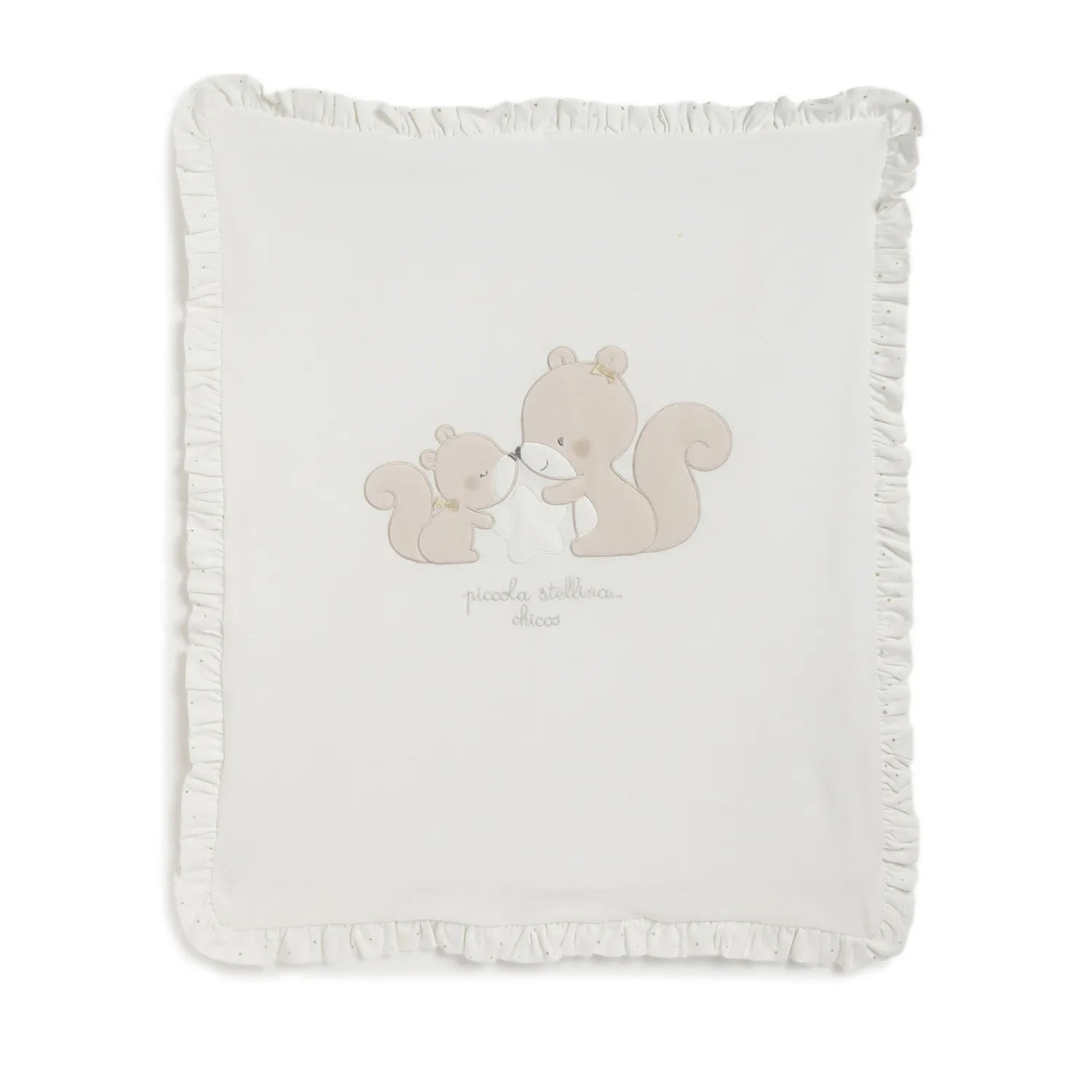 Girls White &amp; Beige Cartoon Characters Pram Blanket