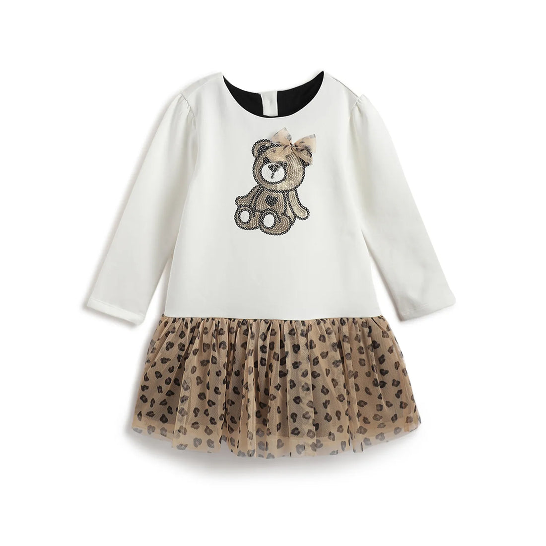 Girls White &amp; Beige Embellished Dress