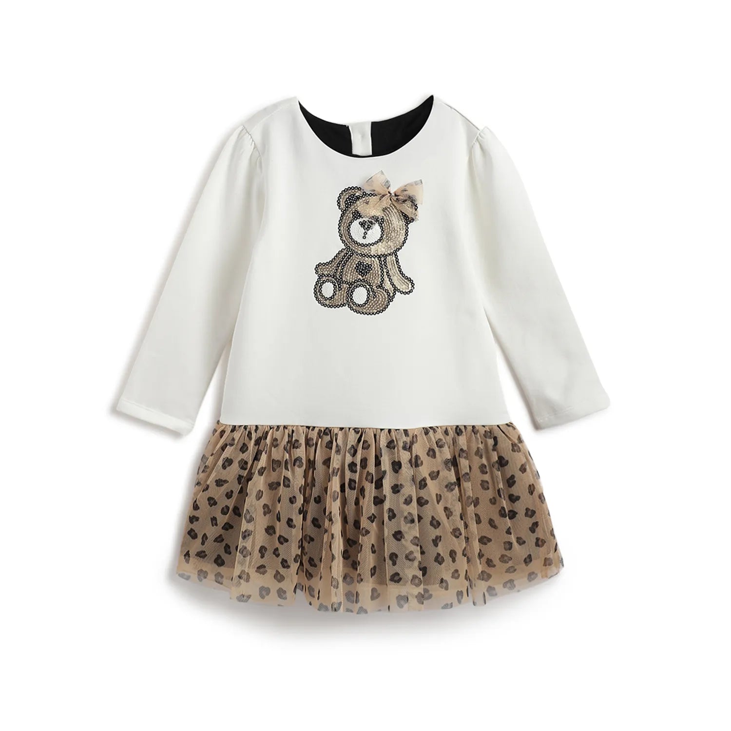 Girls White &amp; Beige Embellished Dress