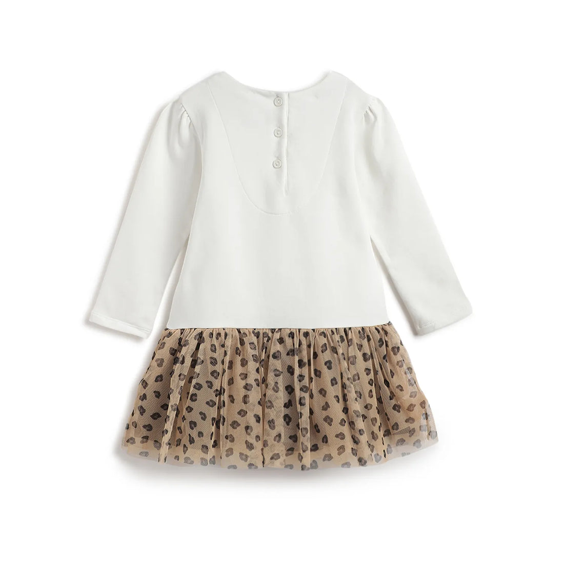 Girls White &amp; Beige Embellished Dress