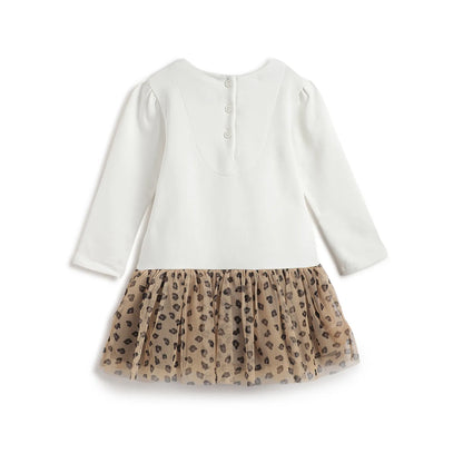 Girls White &amp; Beige Embellished Dress