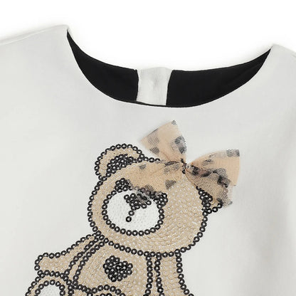 Girls White &amp; Beige Embellished Dress