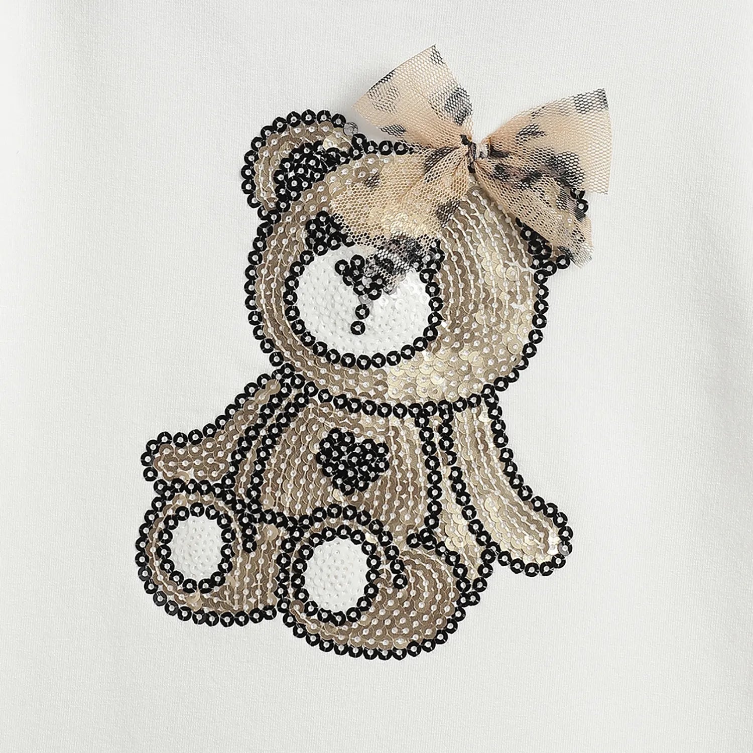 Girls White &amp; Beige Embellished Dress