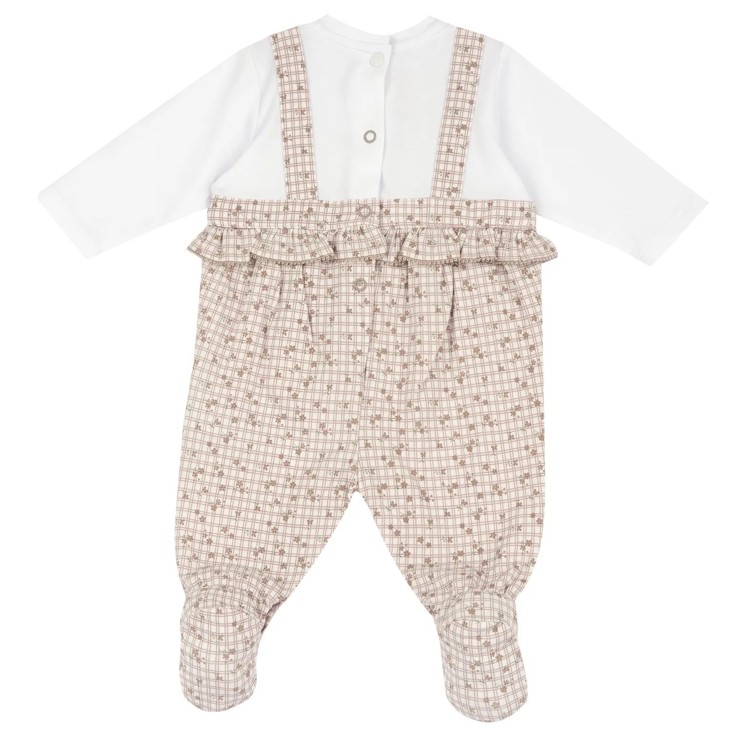 Girls White and Beige Embroidered Back Opening Babysuit