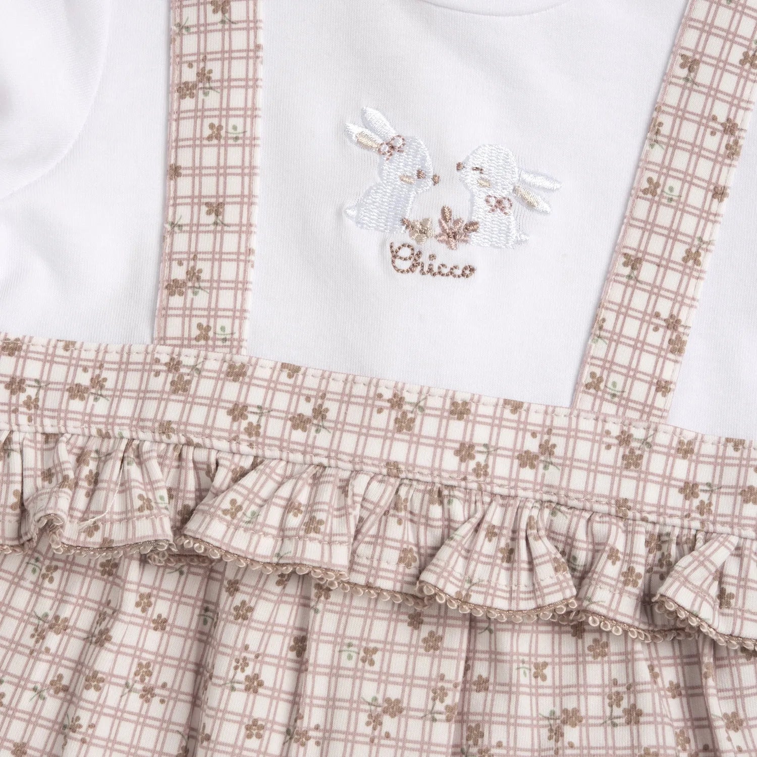 Girls White and Beige Embroidered Back Opening Babysuit