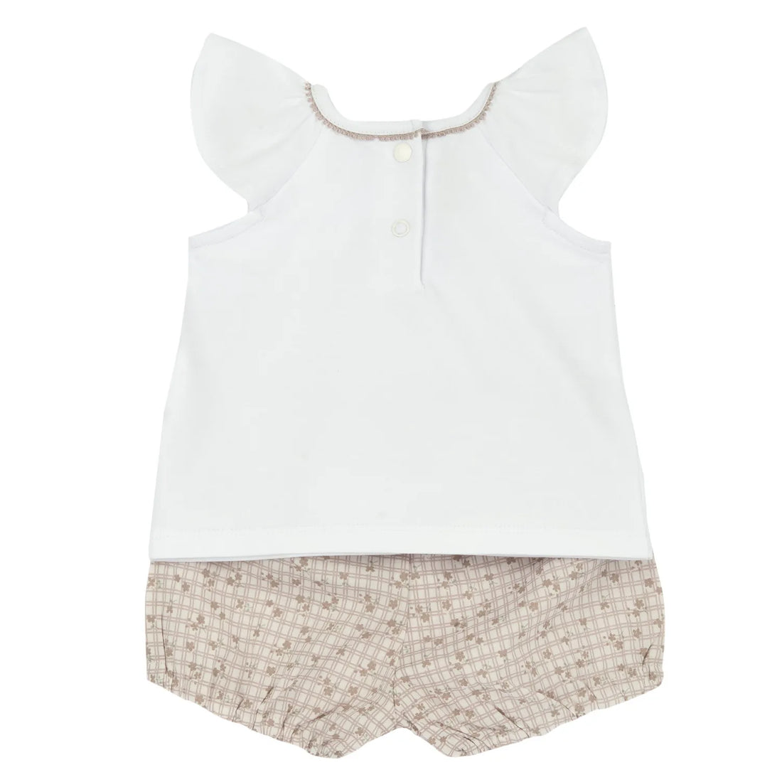 Girls White and Beige Embroidered T-Shirt with Shorts