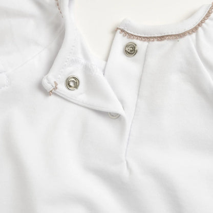 Girls White and Beige Embroidered T-Shirt with Shorts