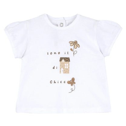 Girls White and Beige Graphic Printed T-shirt