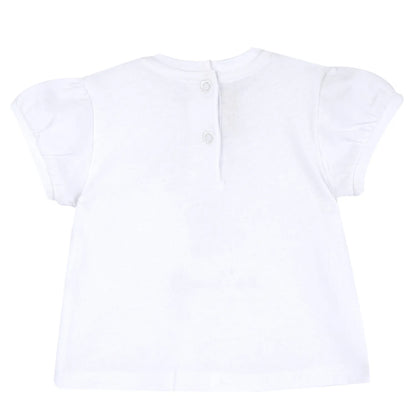 Girls White and Beige Graphic Printed T-shirt