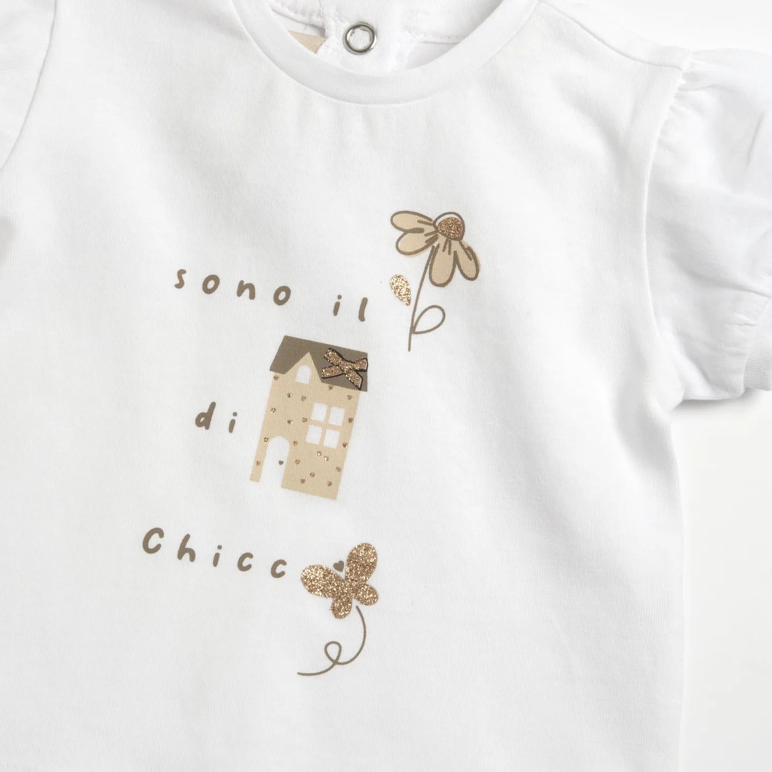 Girls White and Beige Graphic Printed T-shirt